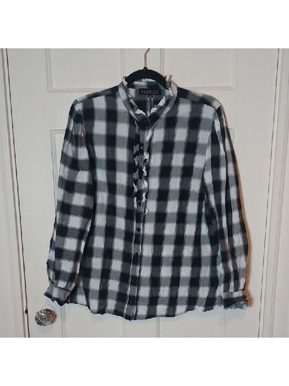 Eloquii Plaid Ruffle Collar Cotton Blouse Size 14